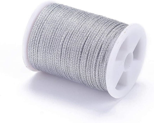 Pandahall 76.5 Yards Jewelry Polyester Cord LightGrey Beading String with Metallic Cord 1mm Chinese Knotting Cord Macrame Thread for Bracelet Jewe...