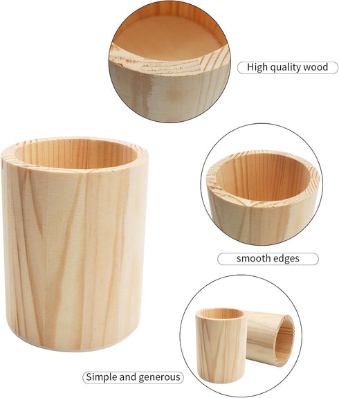 Wood Pen Holder Desk, DIY Pencil Cup Makeup Brush Holder, Desktop Organizer Storage Case Stationery for School Home Office Supplies (Circular)...