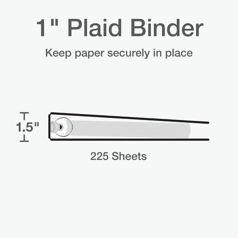 Oxford 3 Ring Binder Set, Cute 1 Inch Binder with Plaid Print and 8 Matching Tab Dividers, 1" Round Rings for Letter Size Paper (23330)...