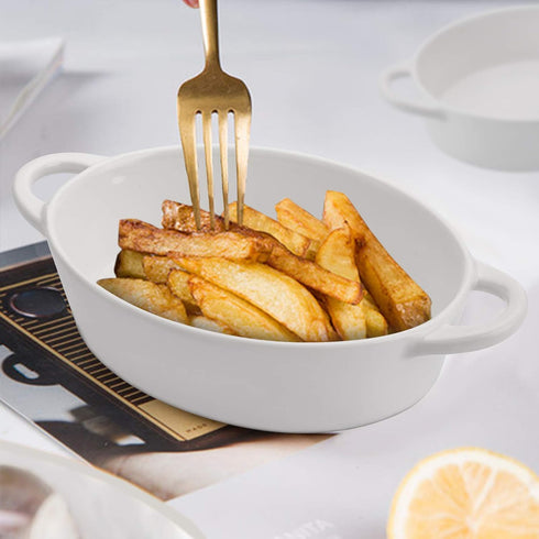 Foraineam 6-Pack Porcelain Ramekins, 10 Ounce Oval Ceramic Creme Brulee Souffle Baking Ramekin Dishes Bowl with Double Handles...