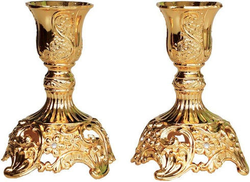 Taper Candle Holders with Deluxe Engraved Design, Set of 2 Premium Candlestick Holders in Gold...