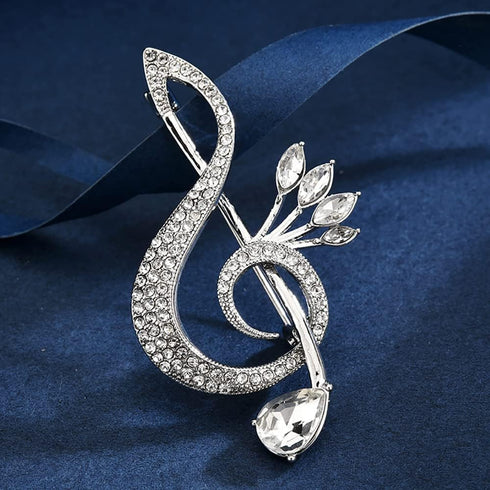 Delicate Music Note Brooch Lapel Pin Rhinestone Crystal G Clef Musical Pins Scarf Jackets Dress Suit Brides Corsage Brooches for Women Girls Men M...