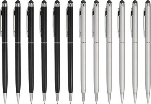 MECCANIXITY 12pcs Stylus Pens for Touch Screens Ballpoint Pen with Stylus Tip 2 in 1 Universal Capacitive Stylus Black Ink Pen for Capacitive Touc...