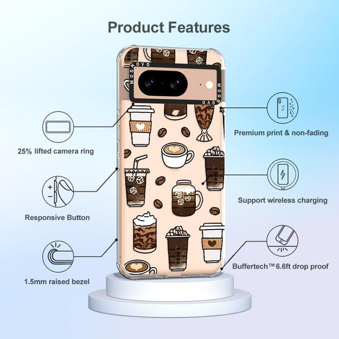 MOSNOVO Compatible with Google Pixel 8 5G Case, Coffee Clear Design Transparent Plastic Hard Back Case with TPU Bumper Protective Case Cover for P...