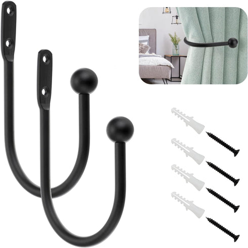 Metal Curtain Tiebacks Drapery Holdback - Black Wrought Iron Curtain Hook, Handmade Rustic Decorative Curtain Holdbacks, Modern Drapery Tiebacks -...