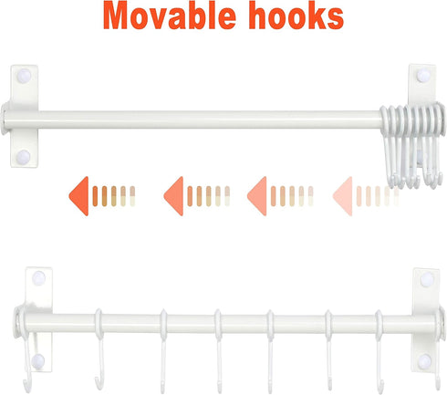 Dseap Pot Rack - Pots and Pans Hanging Rack Rail with 8 Hooks, Double Bars, Pot Hangers for Kitchen, Wall Mounted, White...