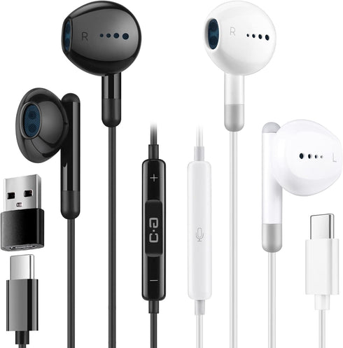 2 Packs of USB C Headphones, Type C Earbuds with Mic for Galaxy S22 Ultra Plus S21 S20, Pixel 6, OnePlus 10 Pro, iPad Pro Air Mini, USB-A to USB-C...