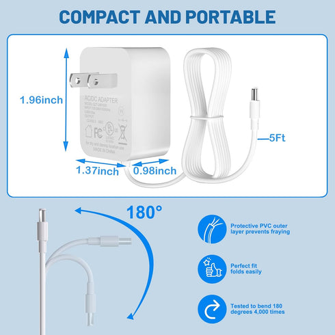 5V Baby Monitor Power Cord for ANMEATE SM24 SM935E SM24RX,Kidsneed SM935A,UKSUP SM510 SM663,GoodBaby UU24TX UU24 SM35PTZ,Newbaby SM25RX SM25TX SM2...