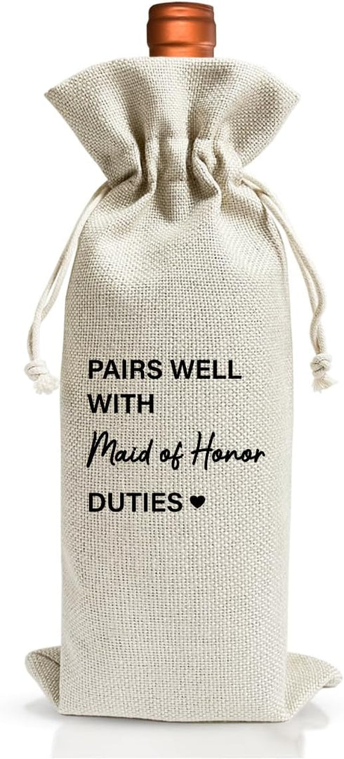 Maid Of Honor Wine Bag Gift For Bridesmaid Her Him Best Friend Women Girl, Engagement Or Bachelorette Party Favor decoration, Bridal Shower, Reusa...