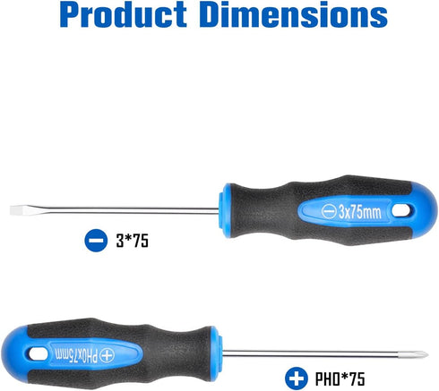 ROTATION 2-Piece Magnetic Screwdrivers Set with Nichrome tip, 1 Phillips and 1 Slotted Tips, Professional Cushion Grip Screwdriver Set with High T...