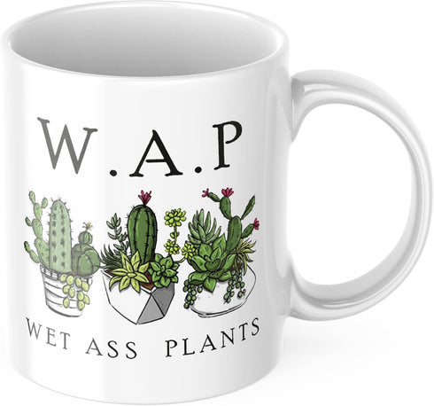 JMM Industries W.A.P Coffee Mug | Wet Azz Plants | Funny Cute Succelent Gardening Cactus | PLant Life Motivation Inspiration | 11-ounce White Cera...