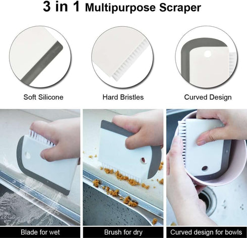 windson 2 Pack Sink Squeegee with Countertop Brush - Pot and Pan Dish Scraper for Kitchen,Bathroom,Mirrors and Car Windows...