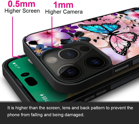 ZHEGAILIAN Case Compatible with iPhone 15 Pro Max,Pink Blue Butterfly Cases Compatible with iPhone 15 Pro Max for Girls,Non-Slip Pattern Cover[Sho...