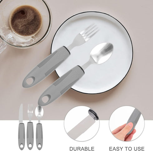 3Pcs Adaptive Utensils Set for Elderly, Weak Hand Grip Weighted & Handicapped, Utensils Silverware Built up Utensils Hand Tremors Spoon | Stainles...