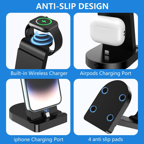 Charging Station for Multiple Devices,Cabepow 3 in 1 Fast Charging Station Dock for iPhone Series 14 Pro Max/13/12/11/X/8 Plus,for Airpods, Wirele...