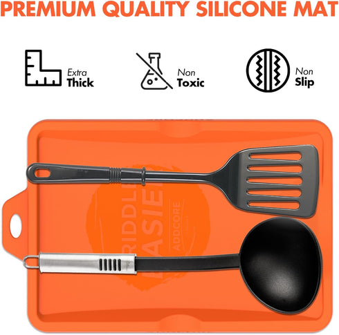 Silicone Spatula Mat for Ladle, Serving Spoon Drip Pad & Grill Utensil Holder for Kitchen, Stovetop, Cooking & Countertop, Heat-Resistant, BPA-Fre...