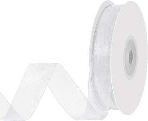 White Sheer Ribbon, 100 Yards 1 Inch White Organza Chiffon Tulle Ribbon for Gift Wrapping Crafts Flower Bouquet Wedding Invitation Party Home Deco...