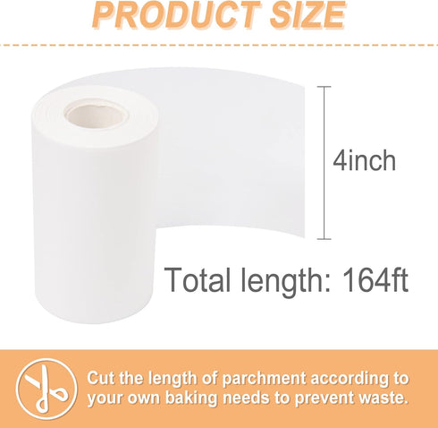 Cake Pan Side Liner Roll - 4 in x 164 ft Parchment Paper Strips for Baking, White Precut Circles...