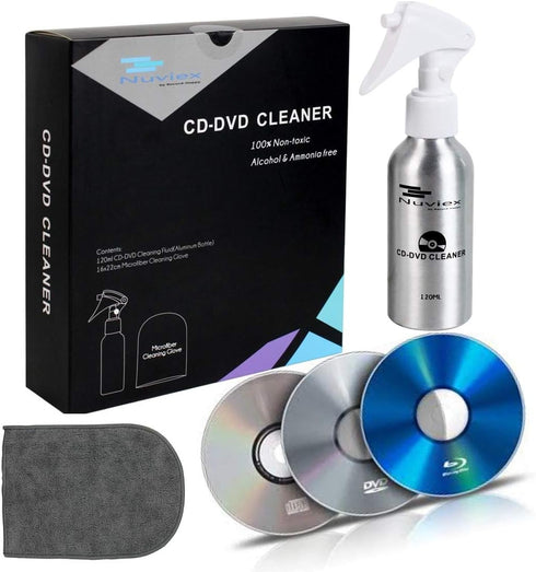 CD DVD Cleaner Solution Spray Fluid - Premium Compact disc Cleaning Kit with Anti-Static Microfiber Cloth Glove 4oz...