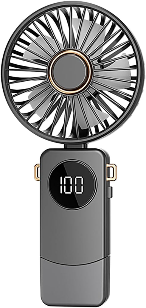 Portable Handheld Fan,Rechargeable Personal Fan,Foldable Neck Fan with Digital Display,Lanyard,Adjustable,5 Speeds,Rechargeable Battery Operated,Q...