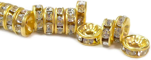 200Pcs Rondelle Spacer Beads Bright Silver Crystal Rondelle Spacer Beads for Jewelry Making (8mm Gold Plated)...
