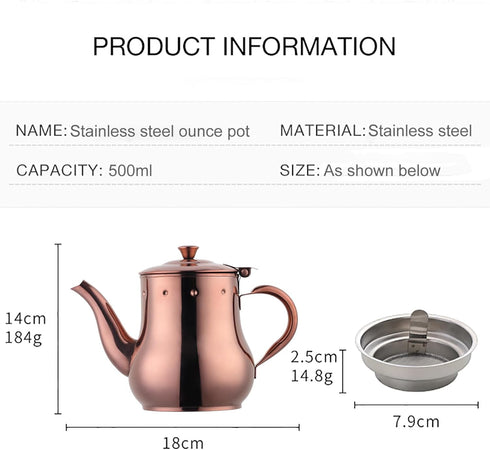 Buyer Star Stainless Steel Tea Pot with Removable Infuser, 17 Oz Pour Over Coffee Kettle for Coffee Shop, Western Restaurant, Bar and Home, Rose G...