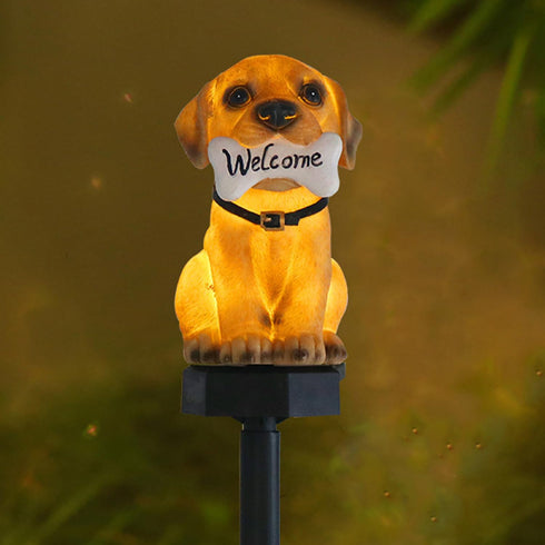 Outdoor Solar Dog Statues with LED Light, Cute Dog Welcome Statue for Garden Patio Yard Decor...