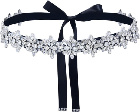 Top Queen Women's Crystal Diamond Bridal Belt Sashes Wedding Belts Sash for Wedding, Black, One Size...
