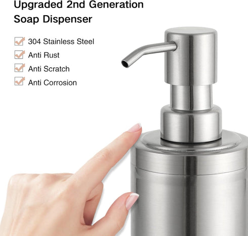GAPPO Brushed Nickel Soap Dispenser Stainless Steel Metal Pump Hand Lotion Bottle for Bathroom, Bedroom and Kitchen(300ML/10.15Ounce)...