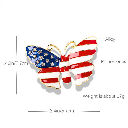 American Flag Pin Butterfly Pins Enamel Butterfly Brooch Pin Simulated Pearl Gold Tone United States American Flag, Suitable for Men and Women Bir...