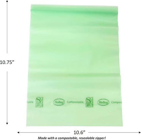 BioBag 100% Certified Compostable Resealable Food Storage Bags, 20 Count, Quart, Perfect for Refrigerator...