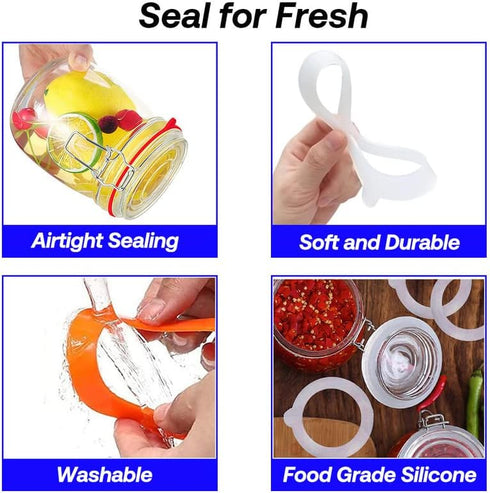 Silicone Replacement Gasket, Airtight Rubber Seals Rings for Mason Jar Lids, Leak-Proof Canning Silicone Fitting Seals for Glass Clip Top Jars (Bl...