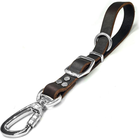 Leather Short Dog Leash,Adjustable Length Dog Leads,Extra Thick Genuine and Heavy-Duty Hardware Handmade Assembled with Extension Function Strong ...