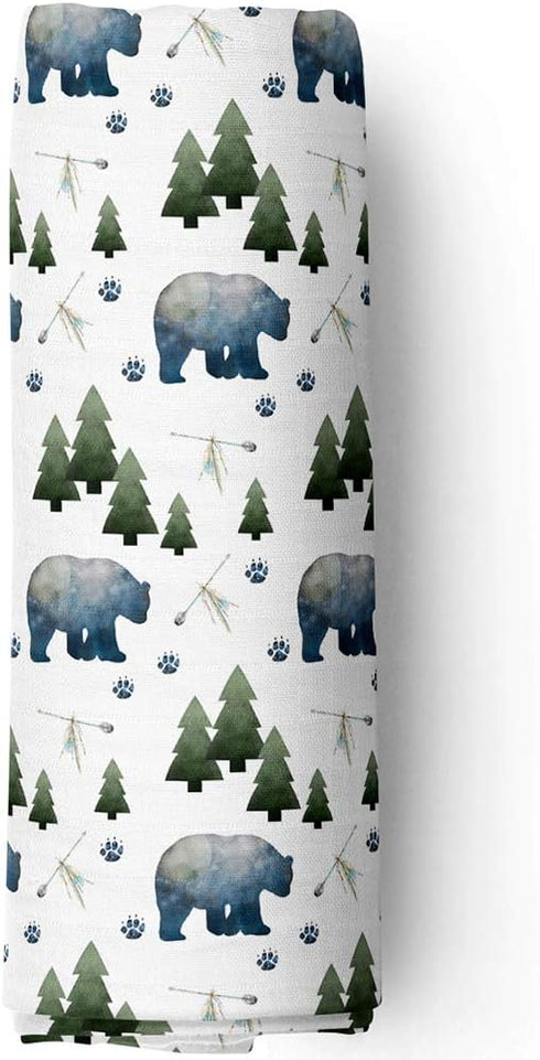 AENNE BABY Muslin Swaddle Blanket for Boys & Girls, Infant Toddler Quilt, Luxurious Wrap, Soft and Silky Stroller & Nursing Cover, Tribal Bear in ...