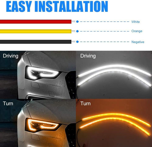 Car LED Daytime Running light Turn Signal 22In Flexible Adhesive DRL Turn Signal Light Strip Decorative Lamp for Car - White/Amber 2Pcs...