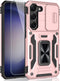 for Samsung Galaxy S23 Case, Shockproof Phone Case with Sliding Camera Cover & Rotatable Ring Holder Kickstand + Tempered Glass Screen Protector f...