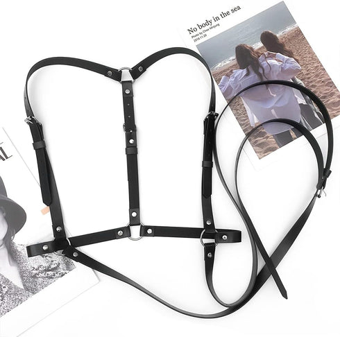 Punk Black Leather Chest Harness Belt for Women Gothic Body Adjustable Waist Belts Dresses Party Accessories...