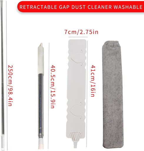 Retractable Gap Dust Cleaner, Microfiber Hand Duster Cleaning Tools, with 2 Washable Dusting Cloths and Long Handle Retractable Duster Brush for U...