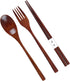 Wooden Flatware Set, 8.8"Chopsticks Spoon Fork Flatware Tableware Cutlery Set Travel Utensils Tied Line Reusable Flatware for Camping,Picnic,Offic...