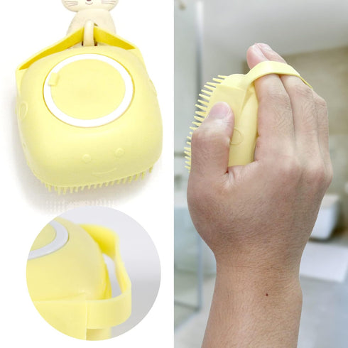 Dog Bathing Brush, Pet Massage Brush Shampoo Dispenser, Soft Silicone Brush Rubber Bristle for Dogs and Cats Shower Grooming (Yellow)...
