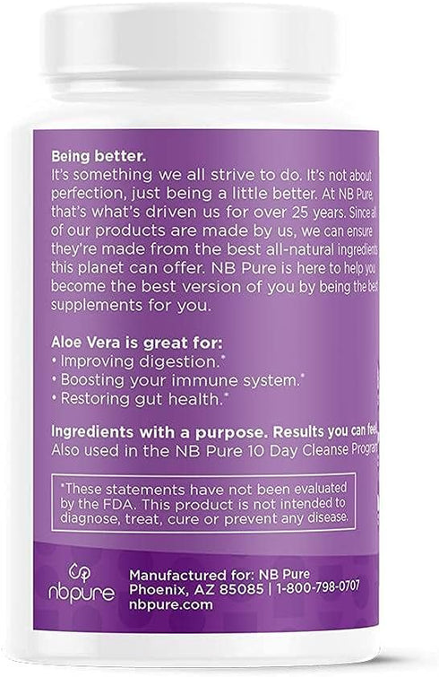 nbpure Organic Aloe Vera, Restore Gut Balance, Immunity Support and Digestive Wellness 30, Vegan Capsules...