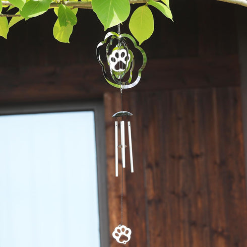 Paw Print Wind Chimes for Outside with Wind Spinners,Hanging Decor for Garden Patio Backyard Porch,Dog Cat Pawprint Memorial Windchimes,Gifts for ...