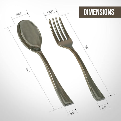 Premium Mini Disposable Silver Plastic Spoons and Forks for Dessert and Appetizers | Small Cocktail Spoon and Fork Serving Set (40 Piece Bundle) |...