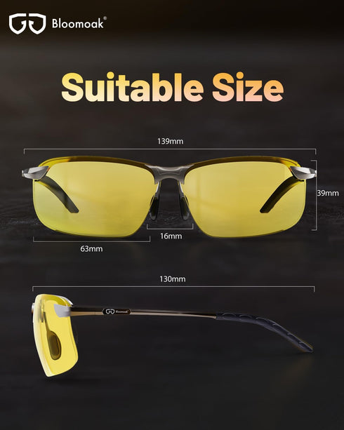 B BLOOMOAK Night Driving Glasses, Polarized Sports Night Vision Glasses - Anti glare, UV 400 Protection, Ultra Light...