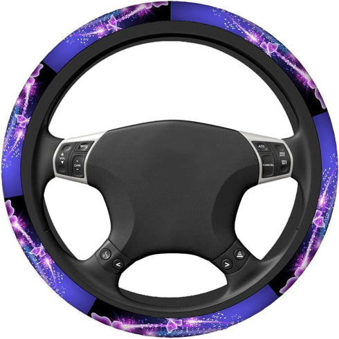 Swono Butterfly Bling Steering Wheel Cover for Men Women Beautiful Butterflies Purple Bling Universal 15 Inch Auto Neoprene Case Anti-Slip Car Whe...