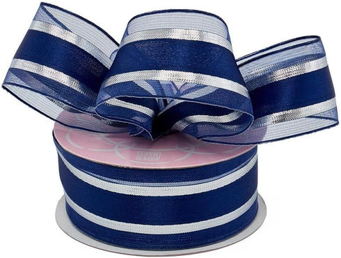 1 1/2" X 25 Yards Navy/Silver Emperor Met Stn Mid Ribbon...