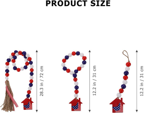 LUOZZY 3 Pcs Independence Day Wood Bead Garland with Tassel 4th of July Patriotic Bead Garland for 4th of July Presidential Election Party Decorat...