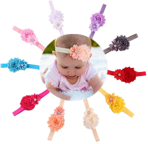 QandSweet Baby Girl Headbands with Polygonal Flower Inlay Rhinestone for Photography (10 Pack)...