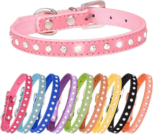 Puppy Dog Collar with Crystal Diamond Colorful Bling Girl Puppy Small Dog Cat Collars (S, Hot Pink)...
