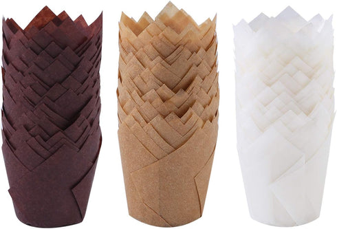Ruisita 150 Pieces Mini Baking Cups Tulip Baking Cups Cupcake Liners Muffin Liners for Wedding, Birthday, Christmas, Baby Shower Parties (Brown, N...